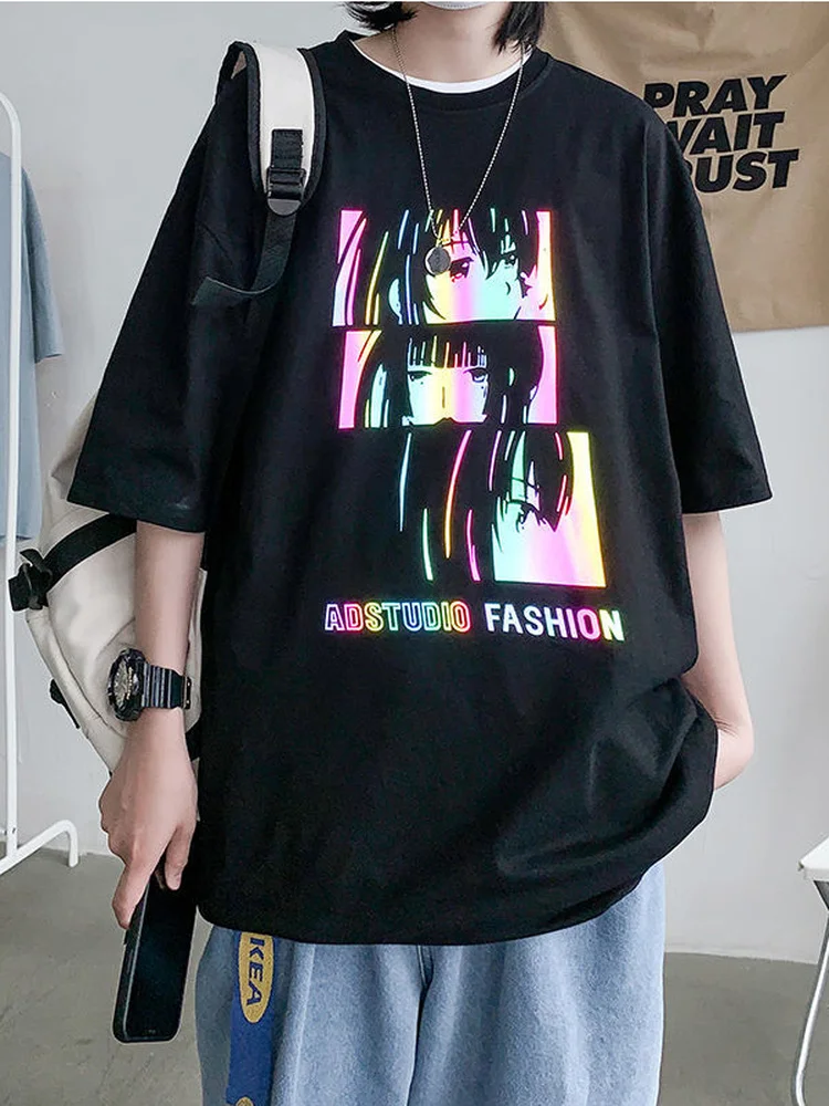 Deeptown Japanese Anime Print T-shirt Harajuku Graphic T-shirt Retro Hip-hop Women Top Summer Short Sleeve Fashion Korean Loose