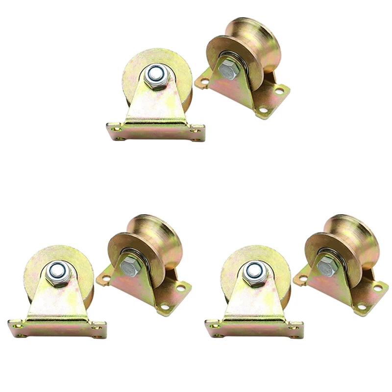

6 Pcs 2 Inch U-Groove Track Wheel Sliding Door Roller For Inverted Track Rolling Gate Industrial Machines Wire Rope Rail