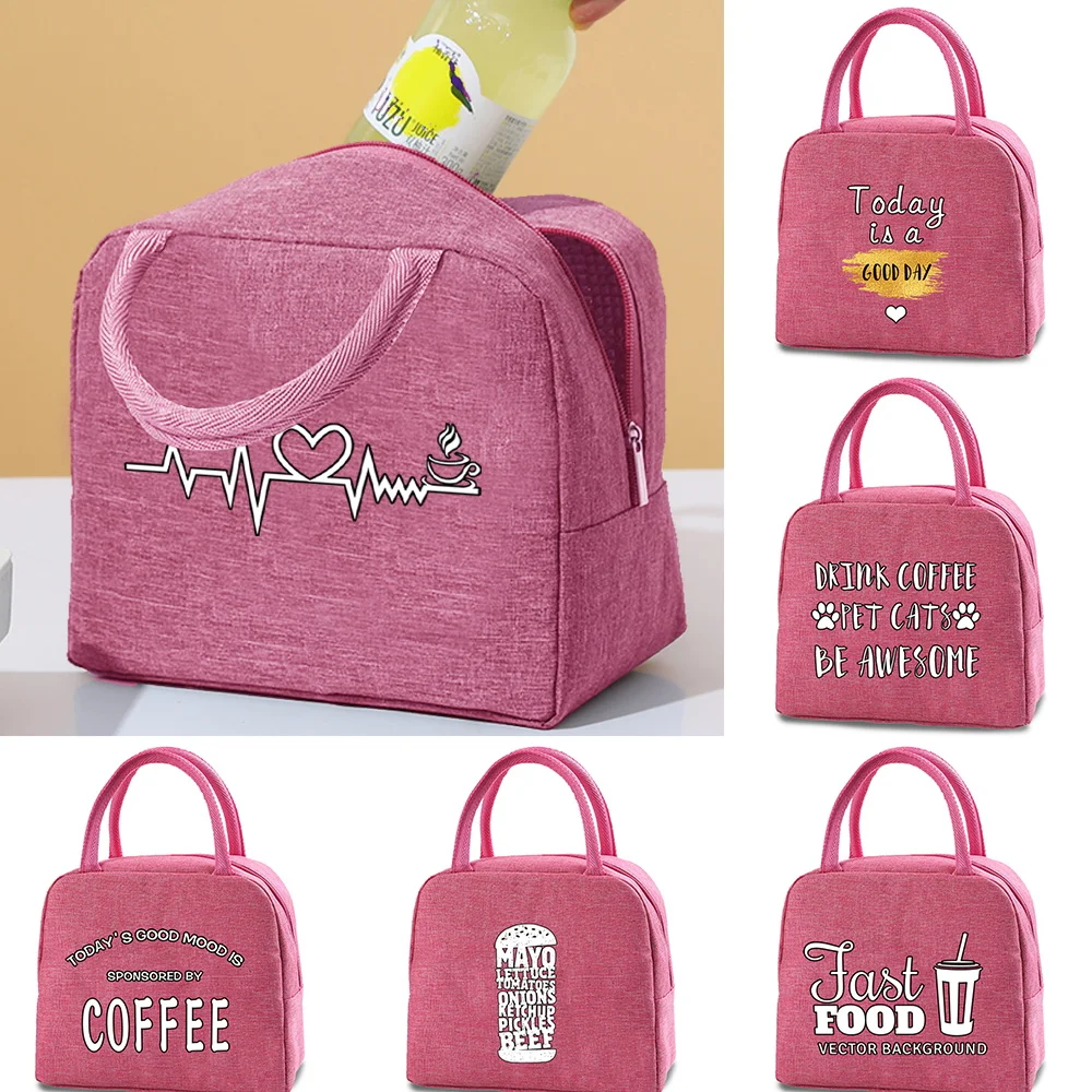 

Food Print Lunch Bag New Canvas Cooler Box Picnic Bag Fashion Lunch Bags Camping Travel Handbag School Food Insulated Dinner Bag