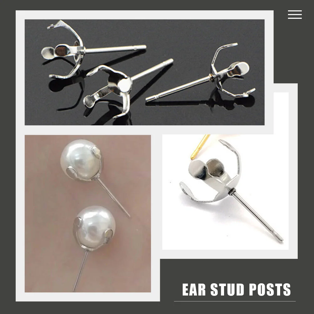 20 Pcs Women's Stud Earrings Studs Jewelries Post Claw Findings Blank DIY Accessories Stainless Steel Small Miss