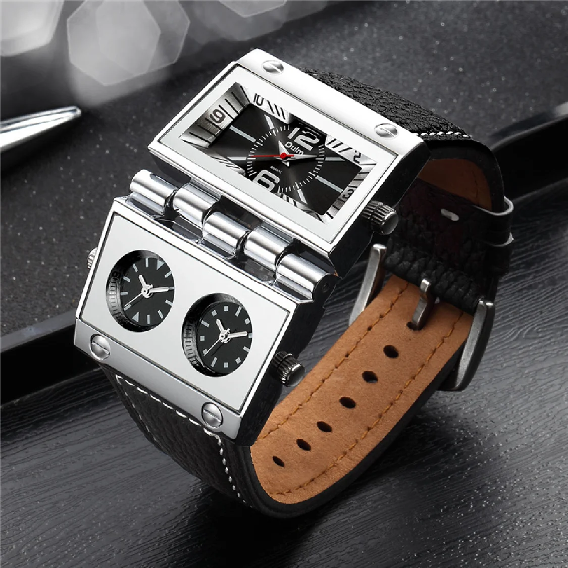 

Oulm 9525 Casual Wristwatch Square Dial Wide Strap Men's Quartz Watch Luxury Brand Male Clock Super Big Men Watches montre homme