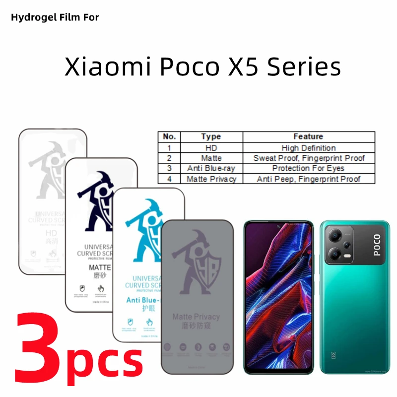 

Гидрогелевая пленка для Xiaomi Poco X5, 3 шт., матовая защитная пленка для экрана Poco X5 Pro, Уход за глазами, антишпионская матовая защитная пленка для конфиденциальности