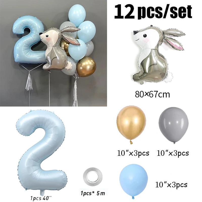 Фольгированные шары Яобенер 40 дюймов с номером и кроликом, синие, для детского праздника