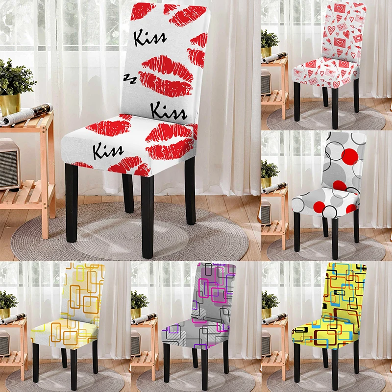 

Valentine's Day Themed Stretch High Back Office Seat Cover Anti-dirty Dining Room Chair Cover Washable Home Decor Accessories