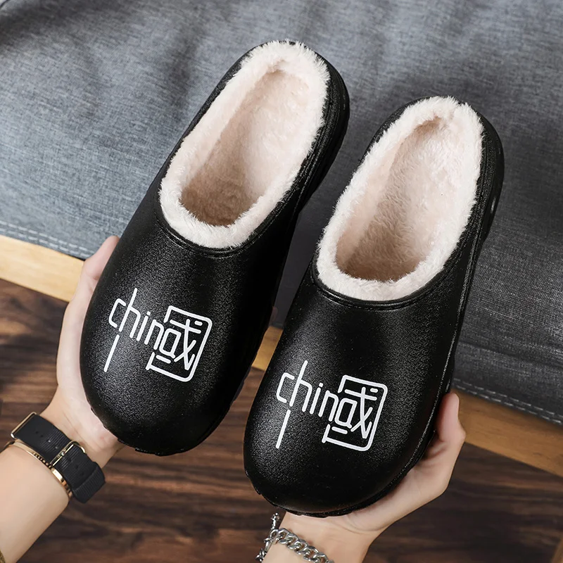 

Мужские садовые тапки, зимние плюшевые теплые тапочки, водонепроницаемые повседневные тапочки из ЭВА, пушистые домашние тапочки, мужские у...