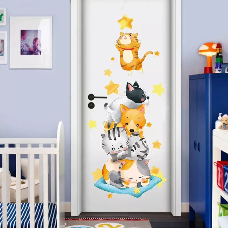 

Paint Style Cartoon Door stickers Animal Wall Stickers for Kids RoomArt Design Decorative Stickers Wall Decals Home Decor