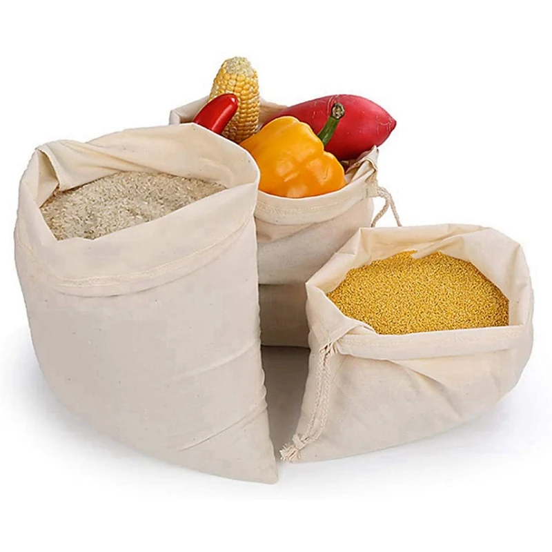 

3Pcs Cotton Bunch Mouth Bread Bag with Drawstring Reusable Fruit and Vegetable Product Bag