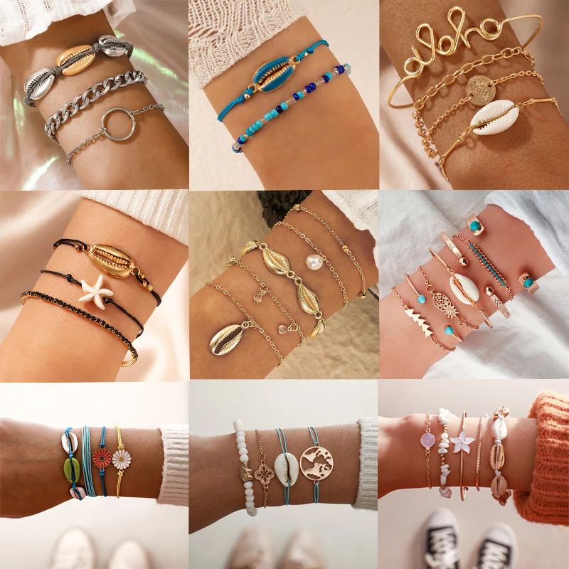 

5 шт./набор, женские золотистые браслеты в богемном стиле