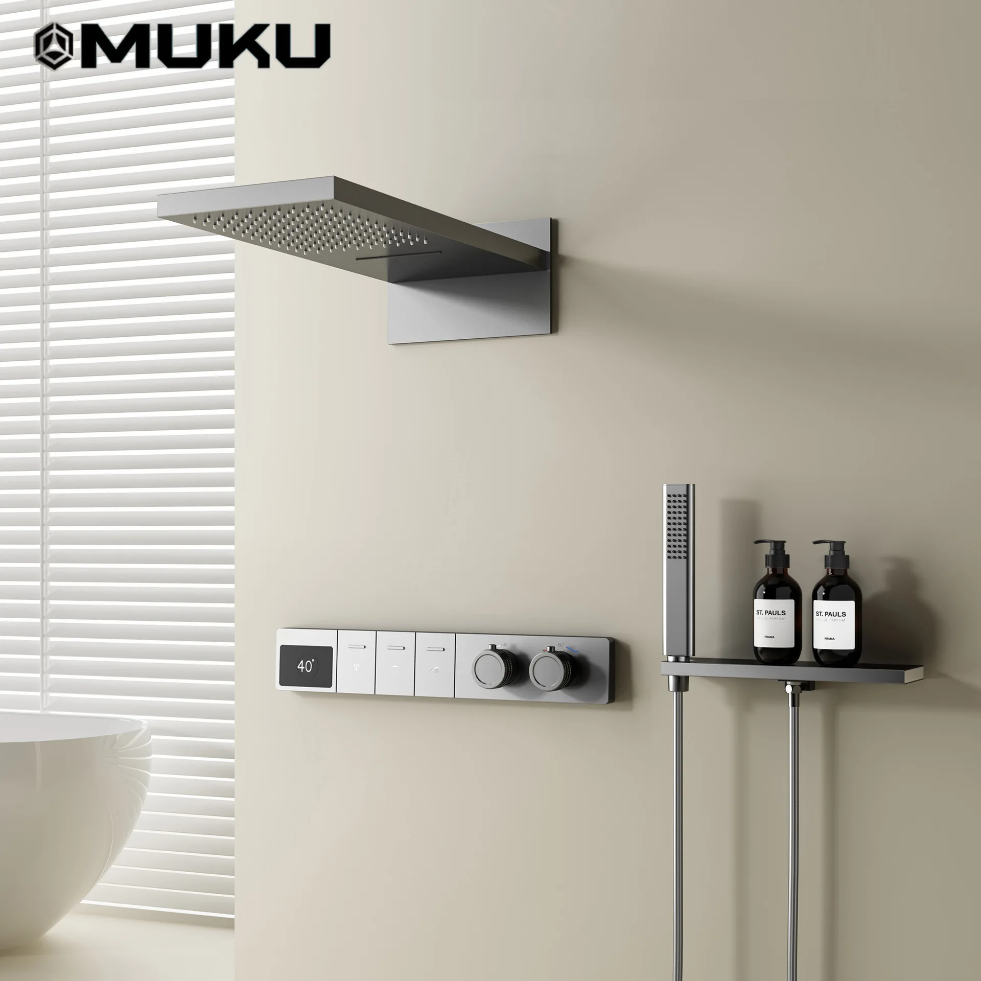 Скрытый смеситель для душа черный настенный кран серого цвета с постоянной