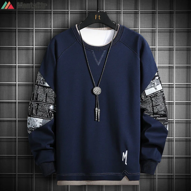 

Свитшот мужской повседневный с круглым вырезом, худи в стиле Харадзюку, имитация двух предметов, Модный пуловер в стиле хип-хоп, уличная оде...