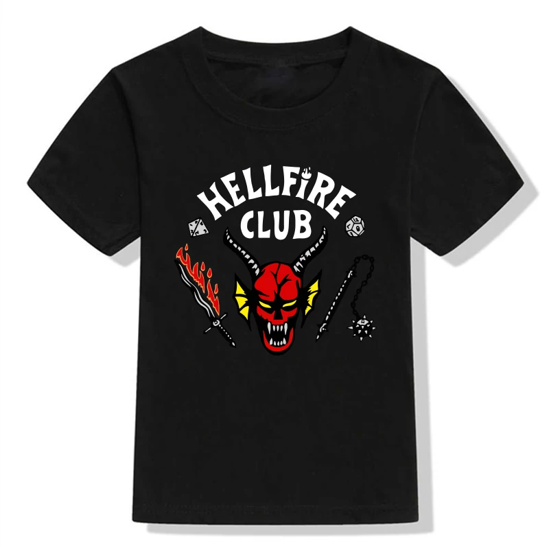 

Новая мультяшная Клубная футболка Hellfire 4, новая детская одежда для мальчиков и девочек, детская одежда, Топ