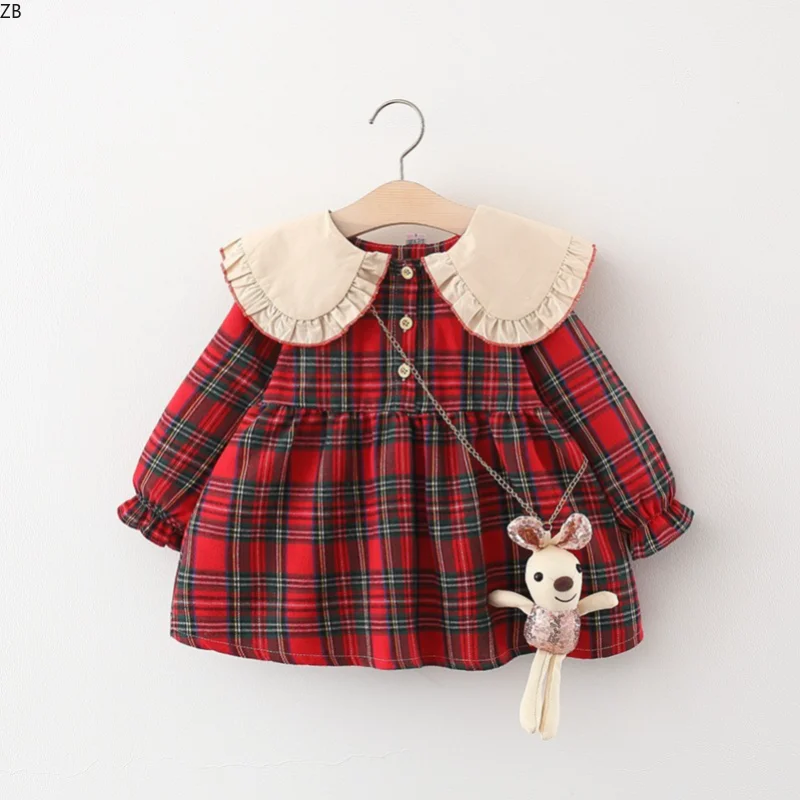 

New Spring Fall Newborn Baby Girl Clothes Plaid Long Sleeve Dress For Baby Girls Clothing 1st Babies Birthday Princess DressesZB