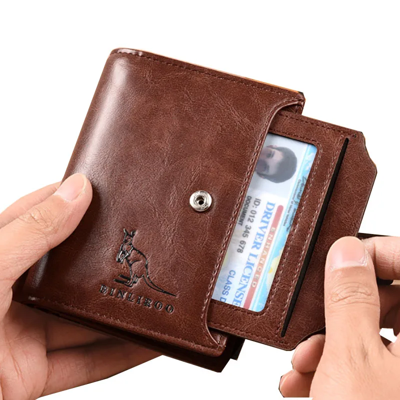 Billetera con cremallera para hombre, billetera de cuero PU RFID para hombre, tarjetero Vertical para tarjetas de identificación, monedero