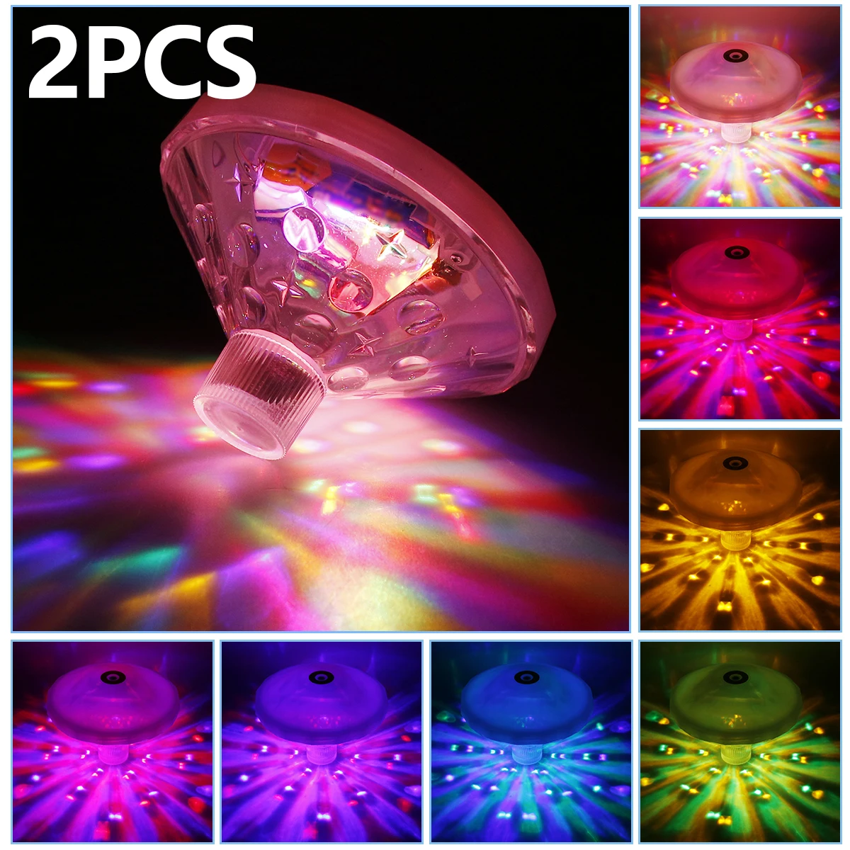 

2Pcs LED Pool Light IP67 Waterproof Disco Bath Light Battery Powered Floating Pool Lights with 8 Color Changing Modes Underwater
