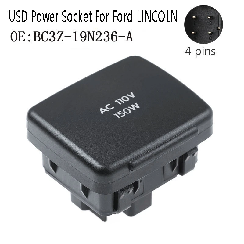 

USD Power Socket BC3Z-19N236-A Auxiliary 110 Volt Power Outlet Socket For Ford Lincoln