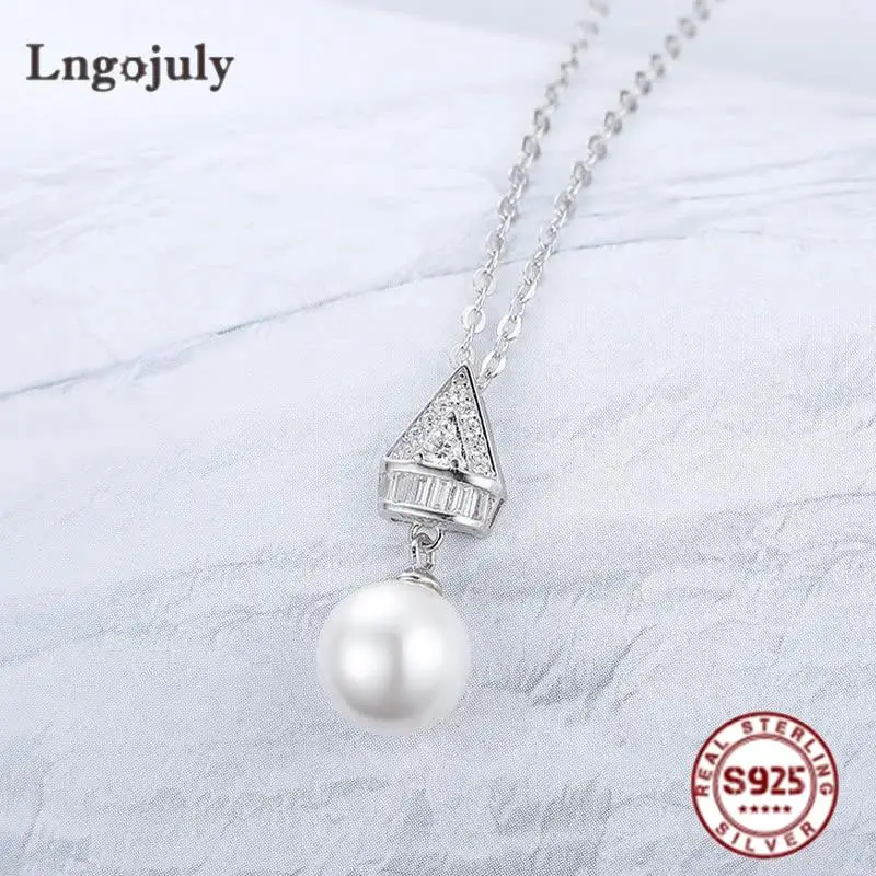 

Genuine 925 Sterling Silver Necklace Trendy Pearl Pendant Necklace For Women Party Silver 925 Fine Jewelry Accessories Gifts