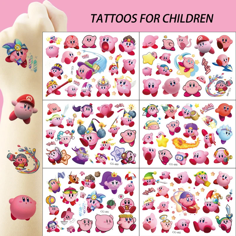 

Временные татуировки Kawaii Kirby для детей, Аниме фигурки, водостойкие, одноразовые, Переводные, с принтом, декоративные наклейки, подарок