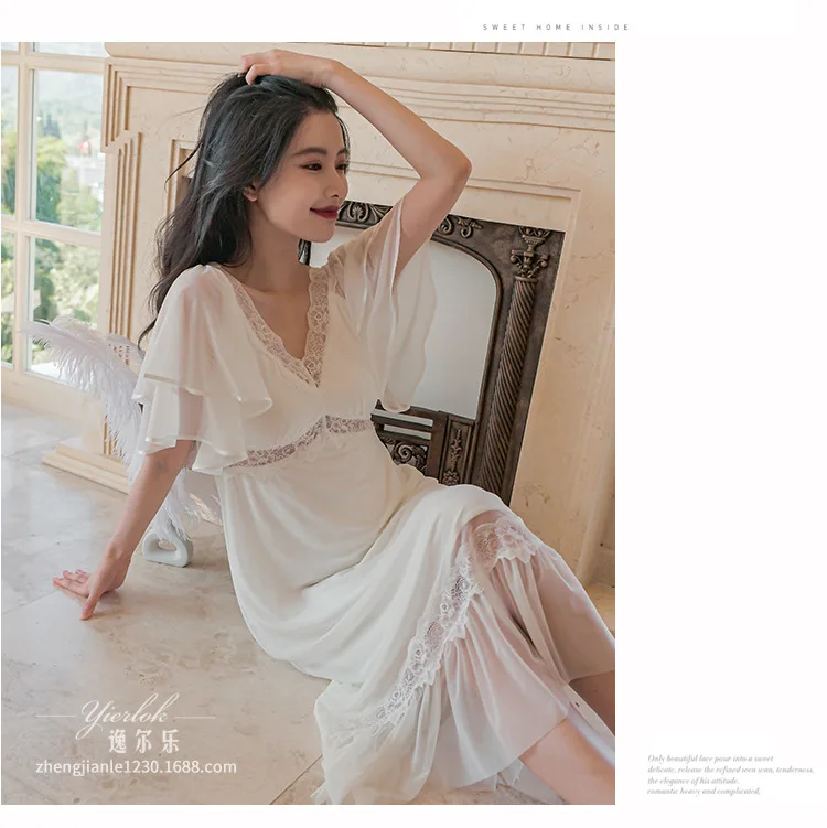 New princess style nightdress sweet lace modal pajamas women sexy nightwear sleeping dress