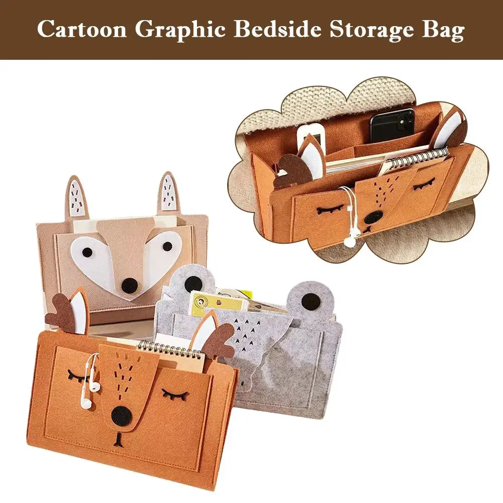 

Multifunctional Felt Bedside Storage Bag Cartoon Animals Organizer Remote Sofa Phone Control Bag Bed Cosmetics Charger Mobi Z0F2