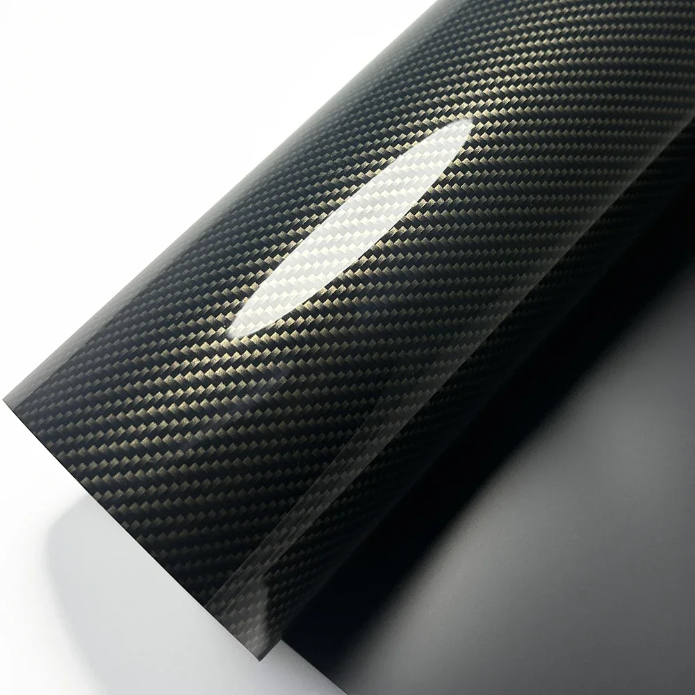 High Glossy PET Gold Carbon Fiber Vinyl Wrap Film Waterproof Car Stickers on the Hood Adhesive Auto Motorcycle Accessories