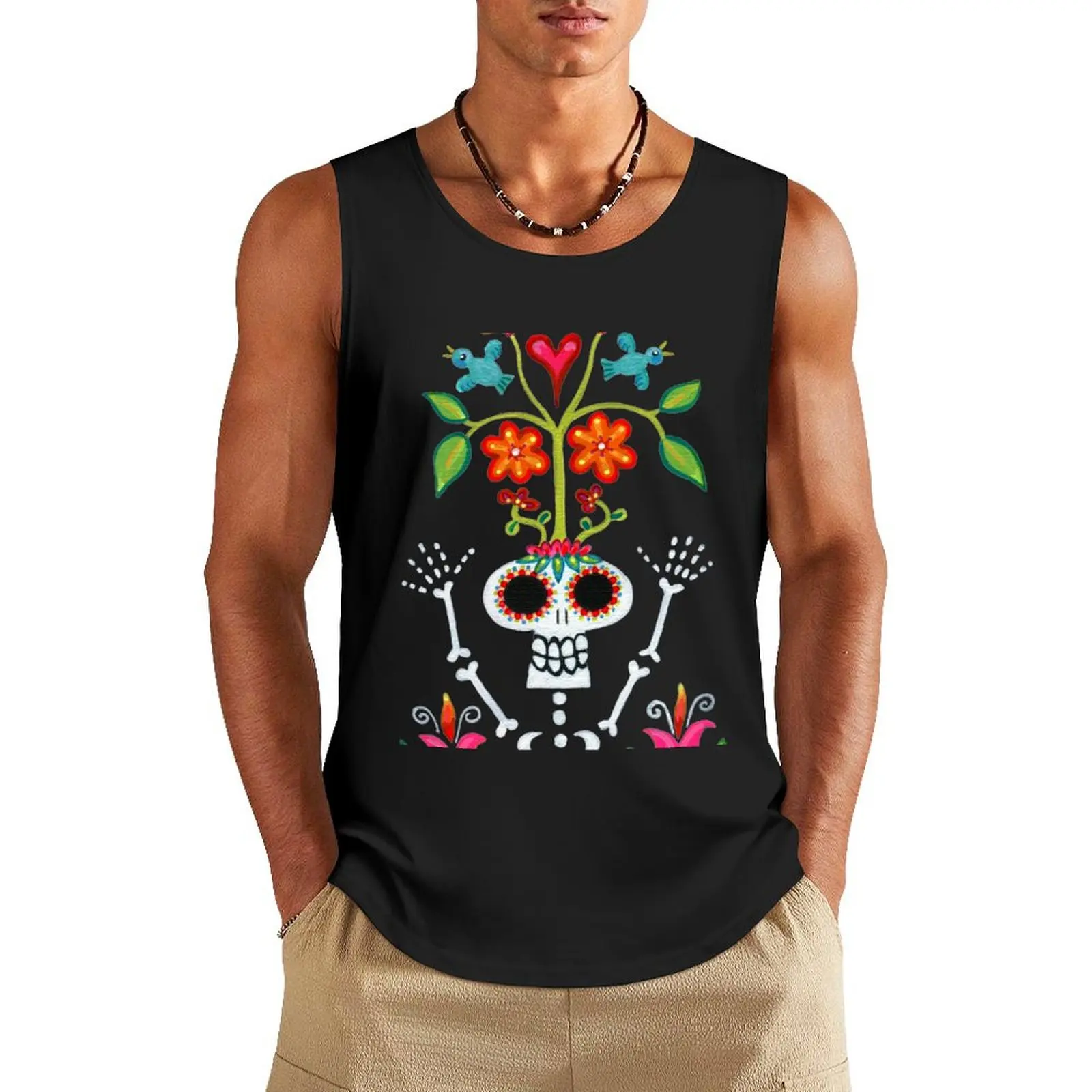 Майка Happy Skelly with Tree самые продаваемые товары футболки без рукавов для мужчин