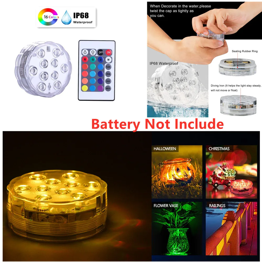 

24key Remote Control RGB Submersible Light LED Bulb Underwater Night Light for Garden Fountain Swimming Pool Lamp Decoration