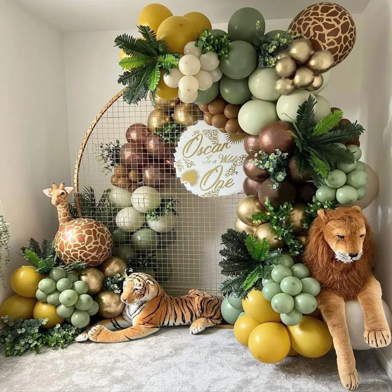 

105pcs Jungle Safari Tropical Wild Lion King Theme Sage Green Balloons Balloon Garland Kit Birthday Baby Shower Party Supplies