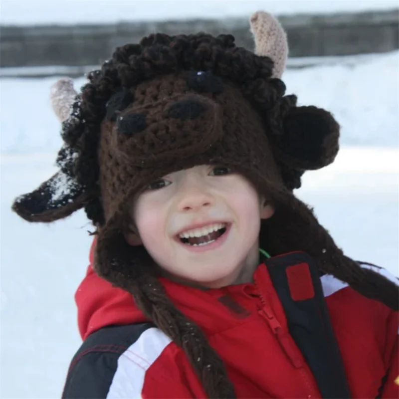 Забавная милая шапка с рисунком коровы и животного для детей девочек мальчиков