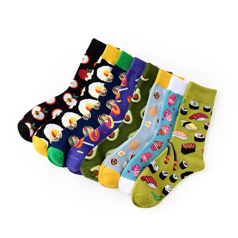 1 Pair Funny Harajuku Women Casual Cartoon Fruit Sock Avocado Socks Kawaii Egg Cookie Donuts Colorful Japanese Skateboard Socks