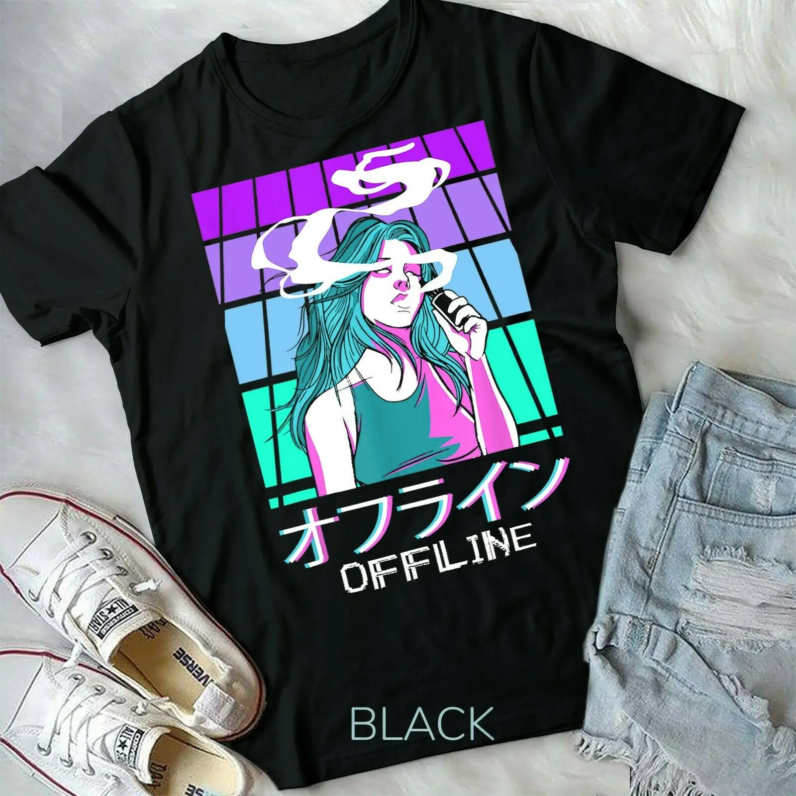 

Japanese Aesthetic Vaporwave Smoking Anti-Social Anime Girl Form T-shirt