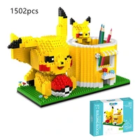 cartoon pokemon pikachu micro building blocks pen container funny toy bricks figures toys for desk decoration kids gift