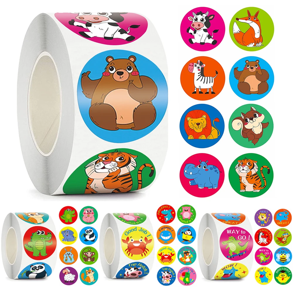 

100-500pcs Reward Stickers for Kids Kindergarten School Teacher Encouragement Students Games Toy Animal Stationery Sticker Label