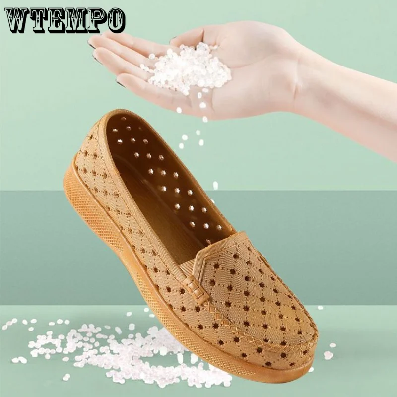 WTEMPO Women Flat Shoes Summer Female Shallow Sandals Hollowed Out Breathable Outdoor Beach Slip on Casual Shoes Dropshipping