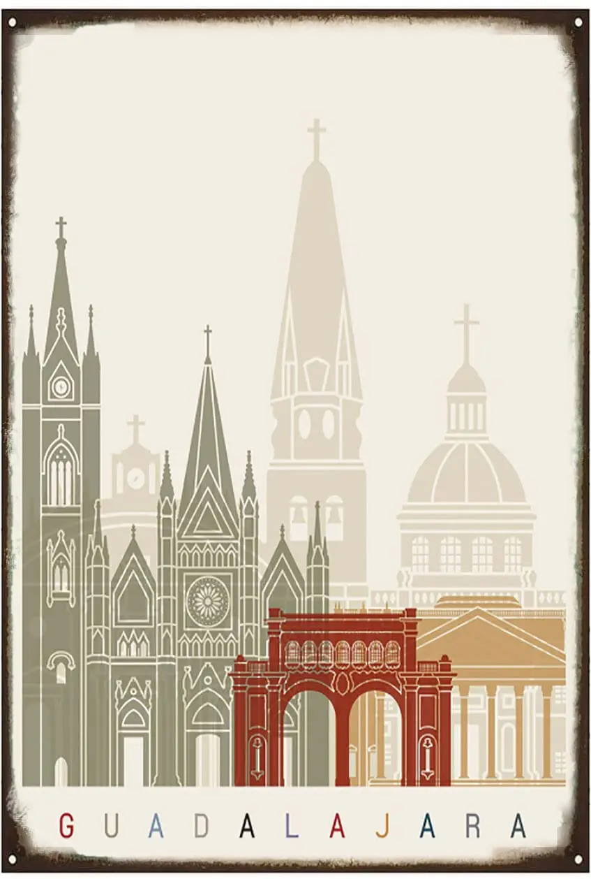 Винтажный металлический жестяной знак, Настенный декор-для дома/ванной/классной комнаты/офиса/кафе/бара, Декор, художественный знак, Гвадалахара skyline - Fine Ar