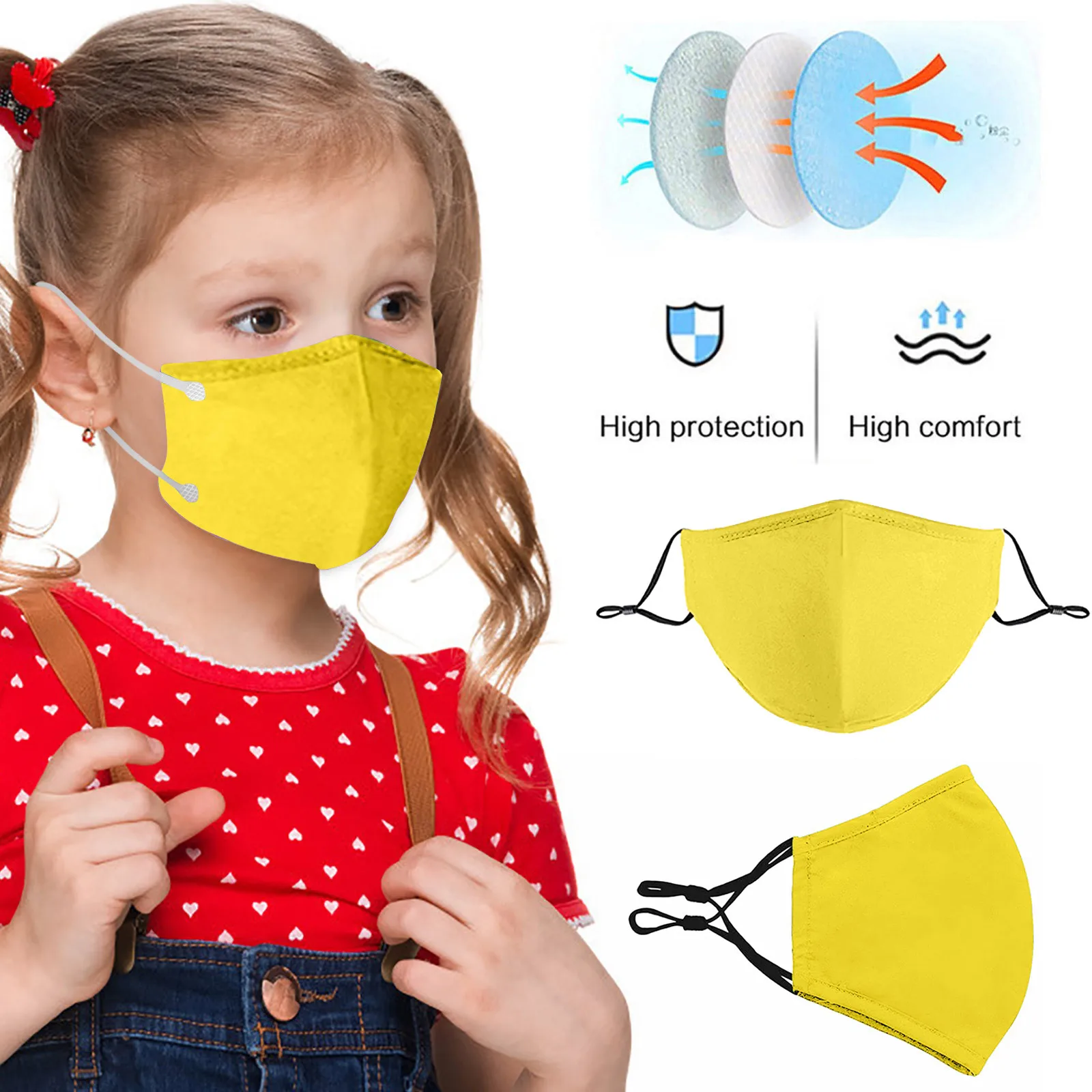 

Kids Sloid Cotton Face Mask Washable Reusable Cute Children Facemasks Adjustable Breathable Dustproof Face Cover For Girls Boys