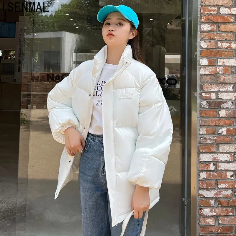 New Winter Jacket Women Parkas Long Sleeves Thick Down Cotton Padded Parka Female Jacket Short Loose Coat Warm Outwear