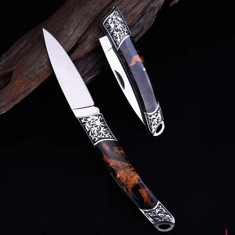 

Folding knife Embroidered Stainless Steel Sharp Camping EDC Fruit Knife High Hardness Portable Outdoor Survival Pocket Knives