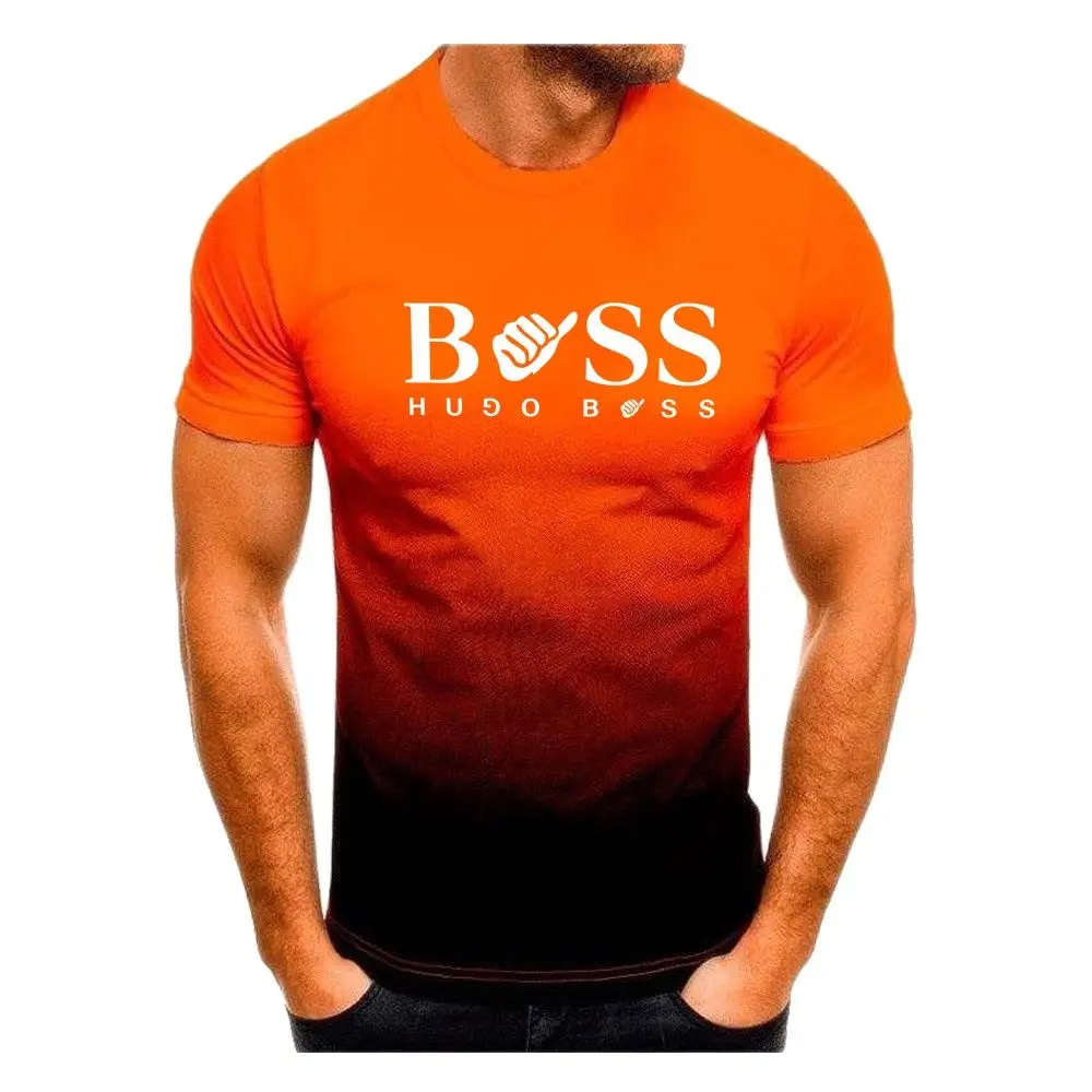 Boss Printed T Shirt For Men Loose Short Sleeve Fashion O-neck Tops Gradient Series Teenagers Casual Harajuku Oversized T-shirts