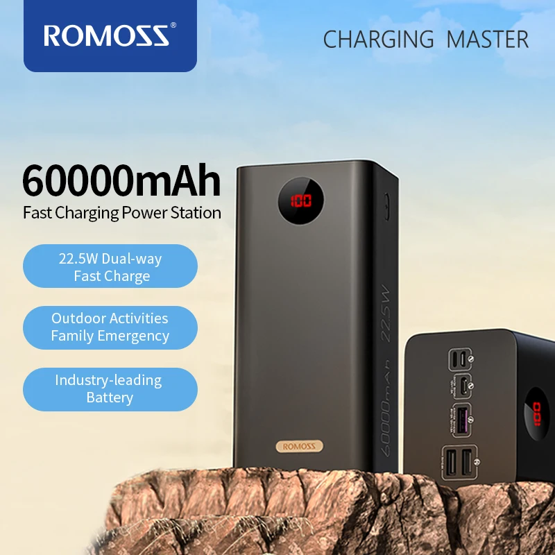 【Promo Code :SDAE05】Пауэрбанк ROMOSS PEA60 мощностью 60000 мАч, 18 Вт, 22,5 Вт, SCP PD QC 3,0