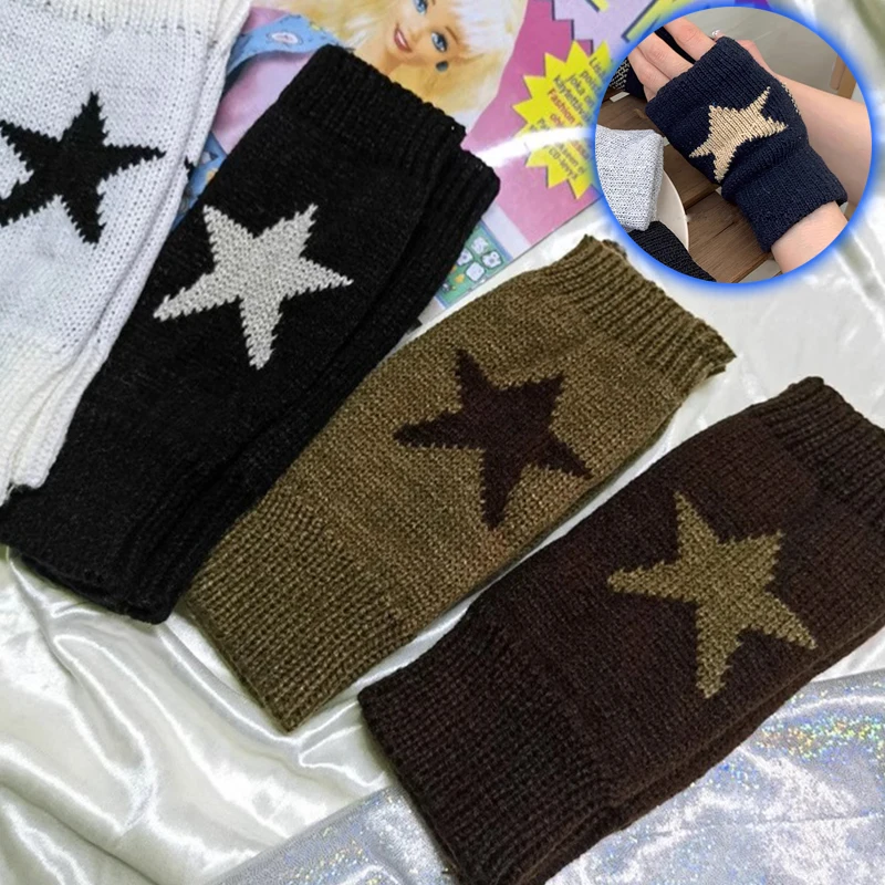 Y2K Star Knitted Woolen Gloves Warm Fashion Soft Mittens Fingerless Women&ampMen Winter Accessories Hand Warmers