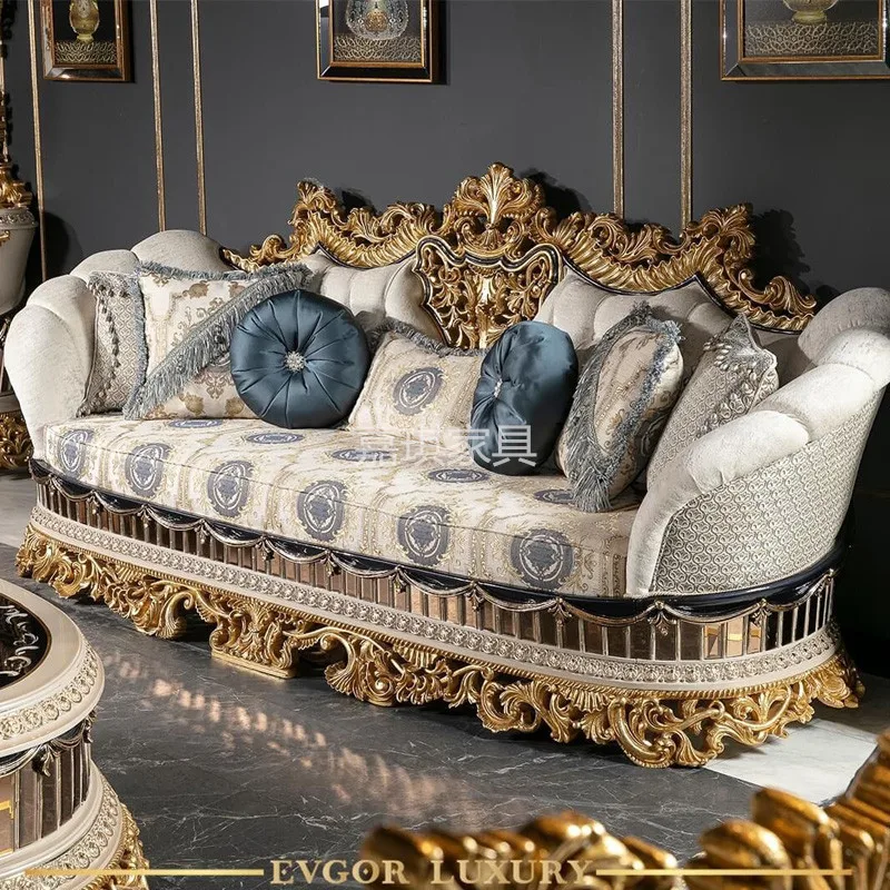 

Индивидуальная европейская мебель, диван из массива дерева, Высококачественная Ретро резная французская комбинация, чайный столик, дворец, вилла