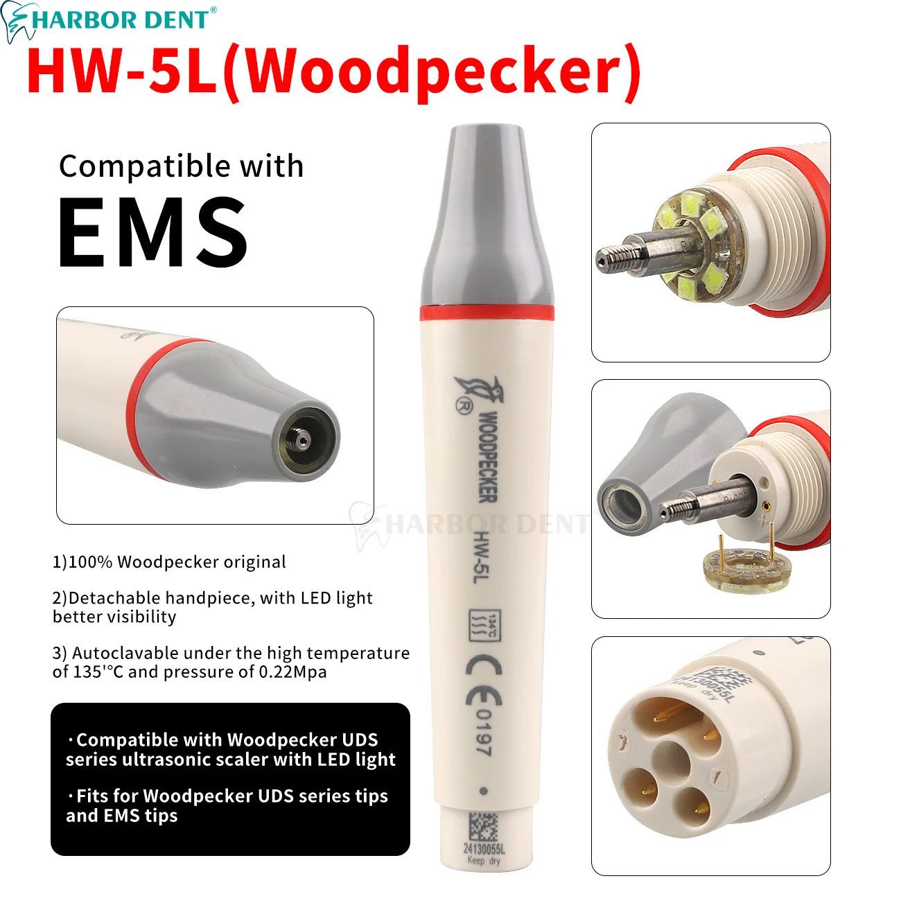 Стоматологический ультразвуковой скалер Woodpecker со светодиодным наконечником HW-5L