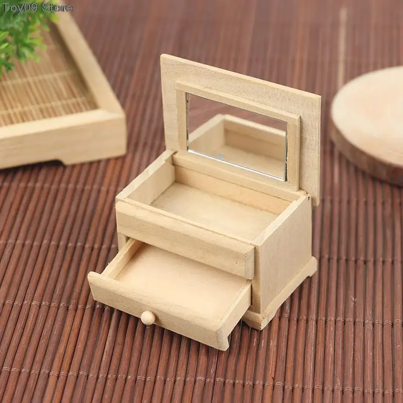 

1/12 Doll House Drawers Miniature Vanity Table with Flip Up Mirror & Drawers Bedside Drawer Cabinet Model Doll House Furniture