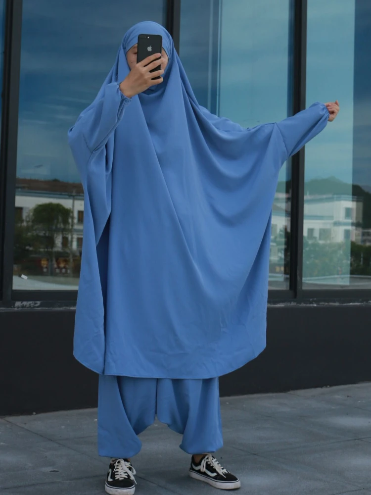 

Jilbab с брюками, мусульманская модель, Дубайская молитвенная одежда, Рамадан, комплект из 2 предметов, абайя, Исламская одежда, длинная химар, х...