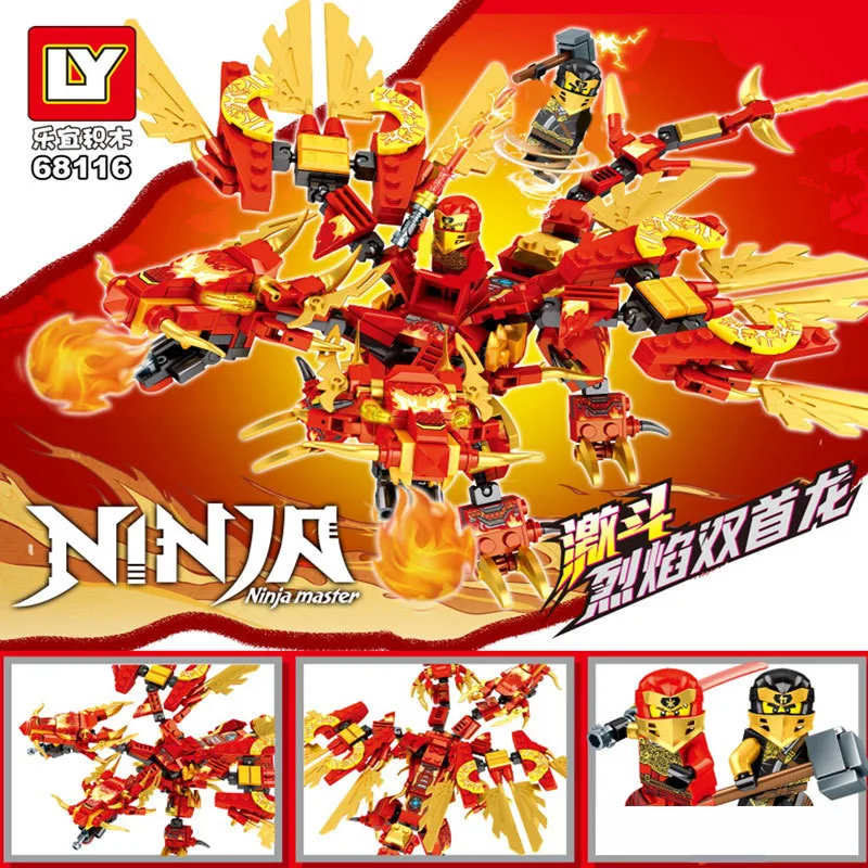

Ninja Toys Figure Blocks Red Blue Deformed Double-headed Dragon Small Particle Parent-child Toy Boy Children Gift Building Block