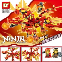 ninja toys figure blocks red blue deformed double headed dragon small particle parent child toy boy children gift building block