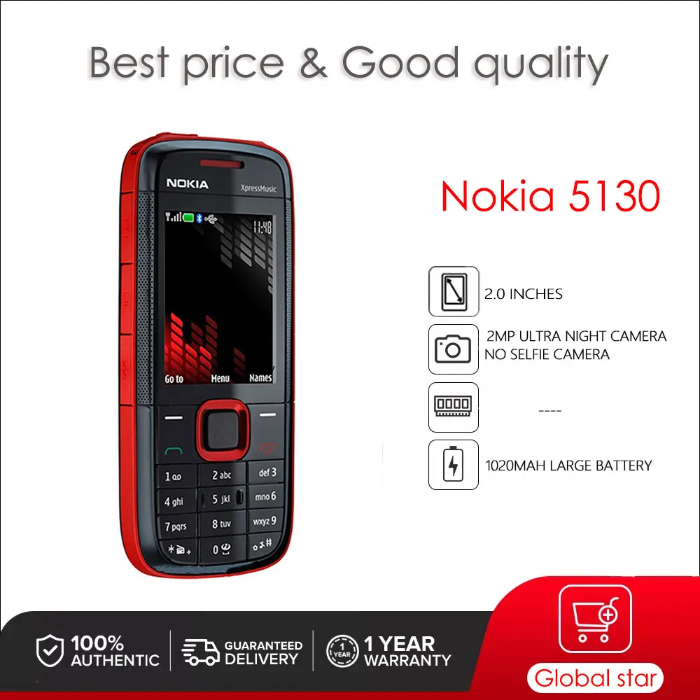 

Nokia 5130 XpressMusic Single SIM Original Mobile Phone 2.0" 1020mAh Cellphone Free Shipping