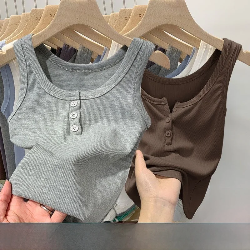 Один/двухсекционный модальный жилет сплошной нитью и полуоткрытыми пуговицами