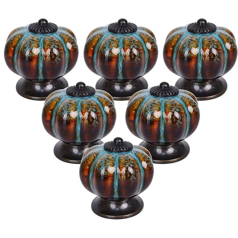 

Cabinet Knobs 6 Pack Glazed Ceramic Knobs With Pumpkin Shape For Decor Door Pull Handle For Vintage Cabinet Drawers