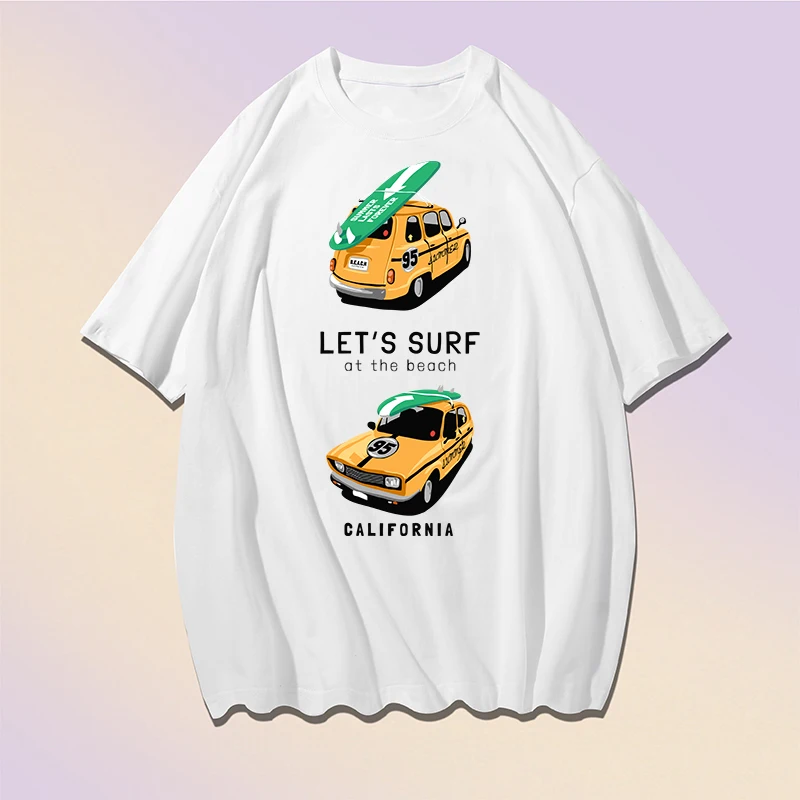 

Футболка Мужская/Женская свободного кроя, с принтом на доске для серфинга и машине